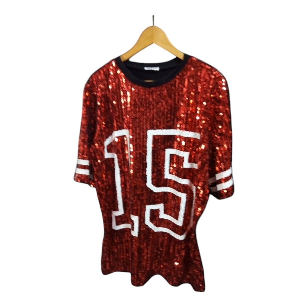 Why Dress Teens Red Sports #15 Sequin Top Size Small Dress 31"